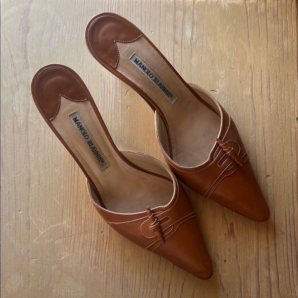 Manolo Blahnik Women's Brown Leather Mules
